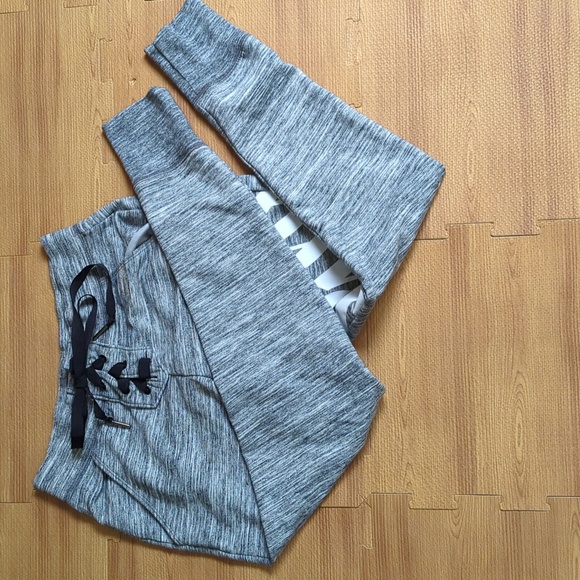 Victoria's Secret pink XS sweatpants pink leg Gray Tie front drawstring - Picture 4 of 8